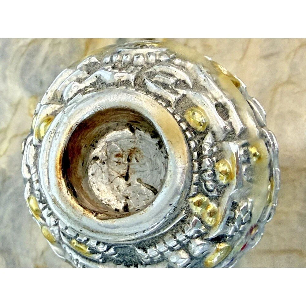 Vintage 925‎ Sterling Silver Gold Plated Jerusalem Cityscape Candlestick Holder